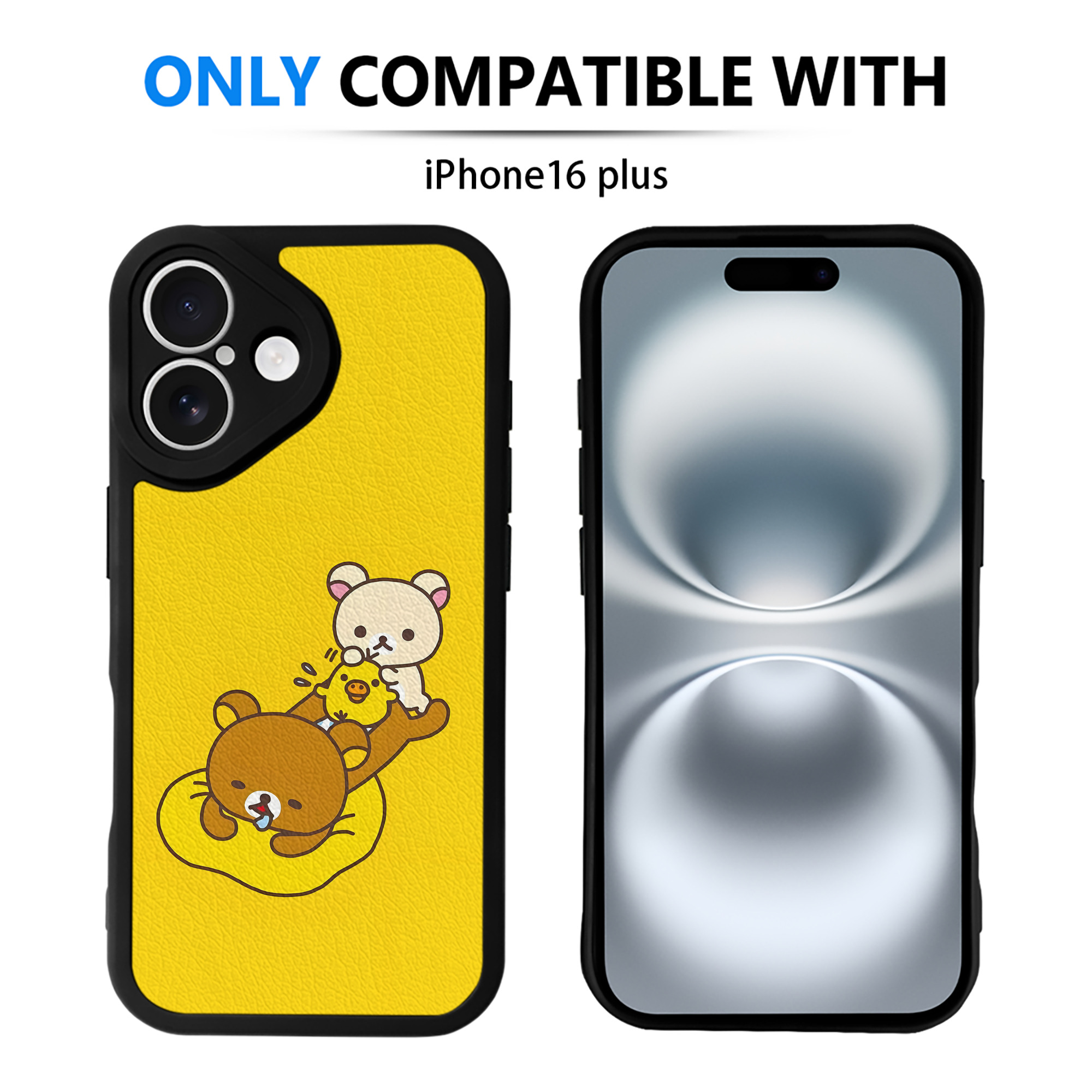 （画像用） リラックマ リラックマ キイロイトリ Rilakkuma Korilakkuma Kiiroitori 【iPhone 16シリーズ対応】シリコンスマホケース（レザー調） 材質：シリコン